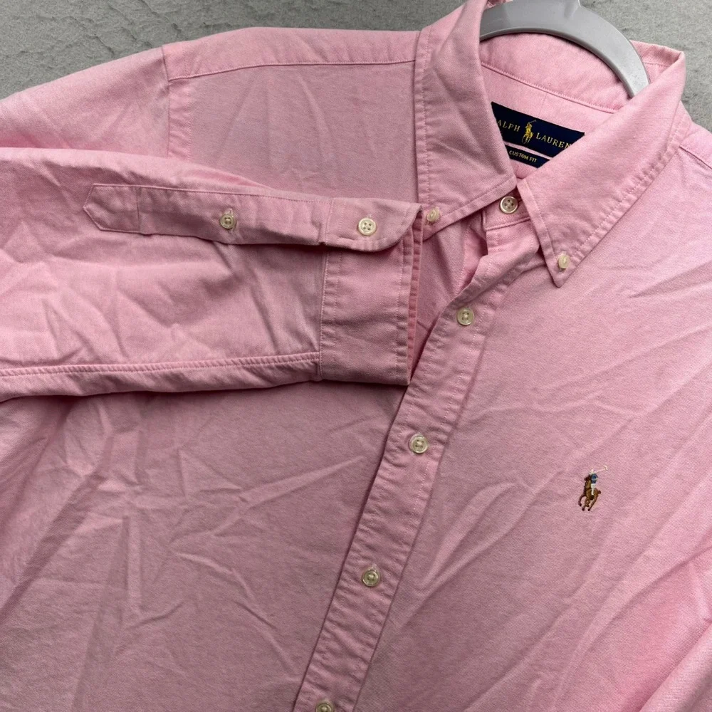 Ralph Lauren Mens Custom Fit Oxford Button Down Shirt Pink Long Sleeve Large